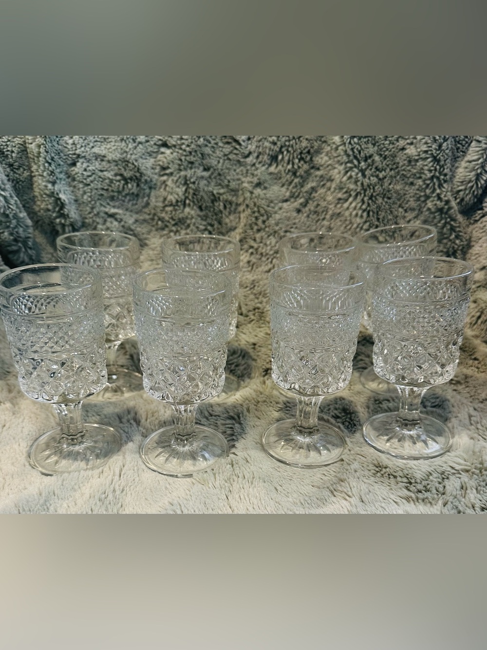 Set Of 8 Small 4.5” Anchor Hocking Wexford Clear Glass Goblets Diamond Pattern